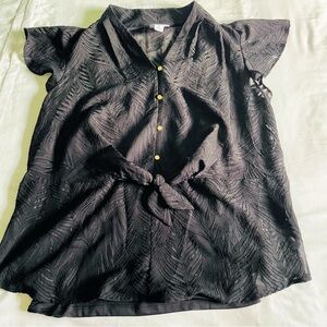 Liz Claiborne Black Tie Front Chiffon Over-lay Blouse Women’s Size M